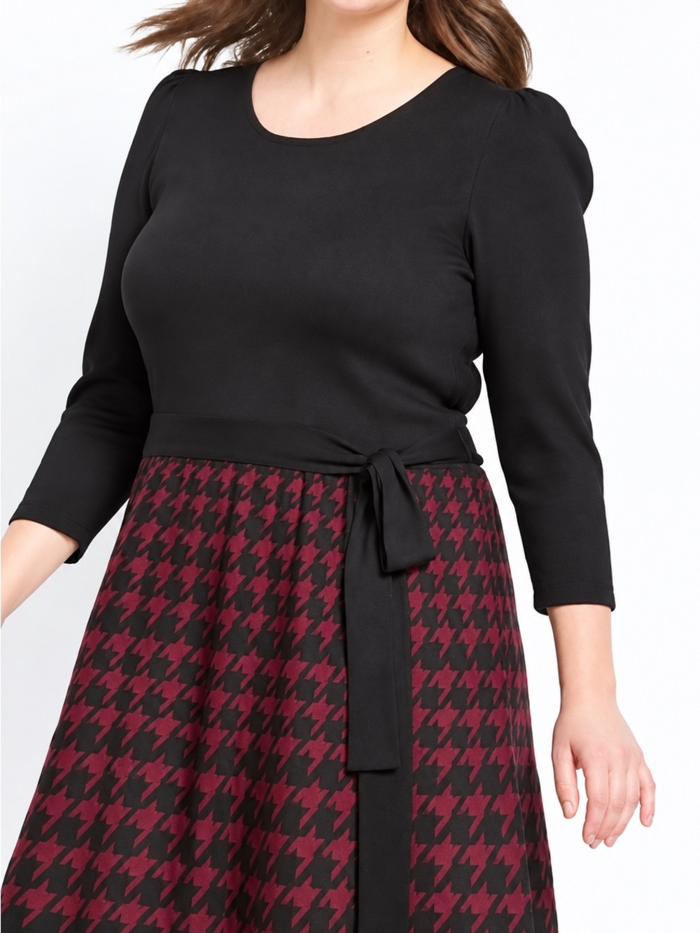Lane Bryant Dress Womens Plus 26/28 Black & Red Hounds Tooth Print Knit New